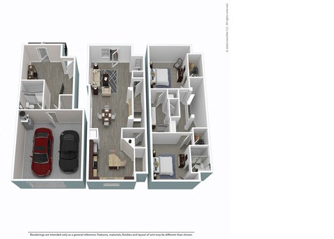 Floor plan for 2 beds, 3 baths, 1757 sqft